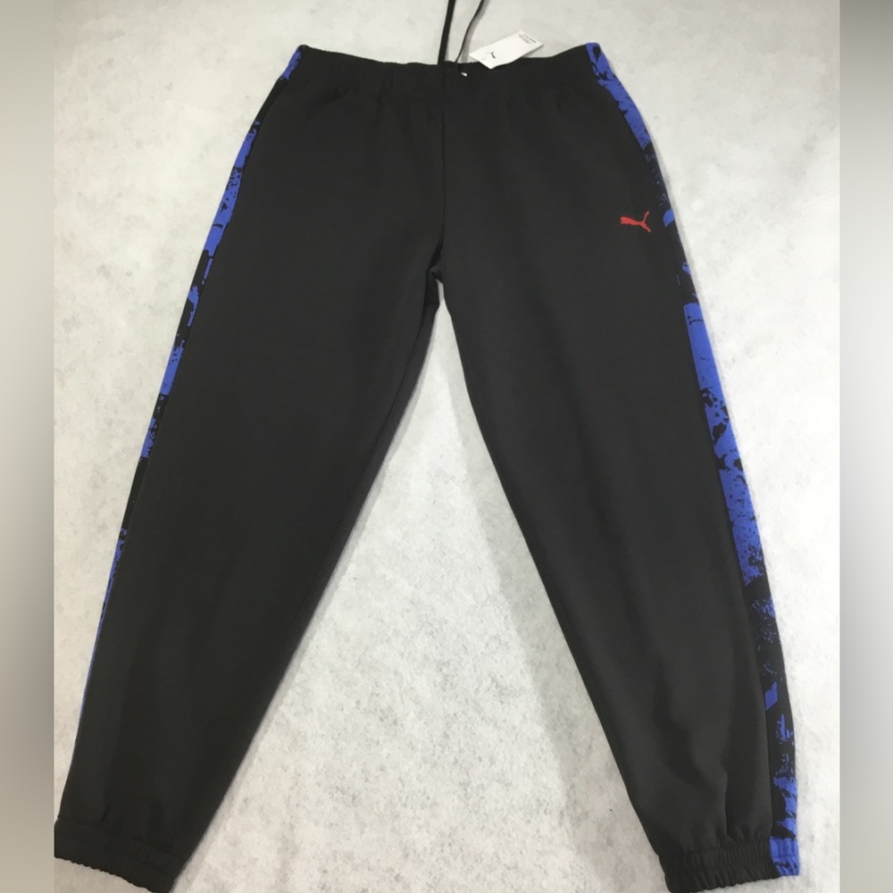 Puma Men’s Black Joggers with Blue Side Panels and Red Logo SZ XL